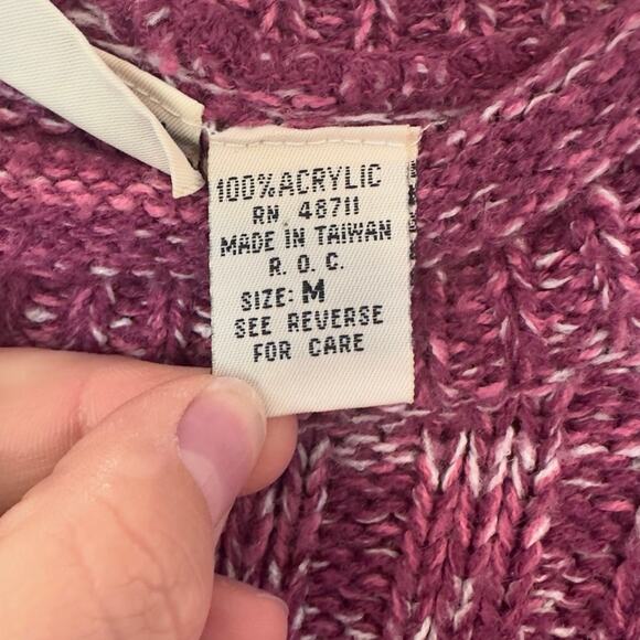 Vintage 90s Falls Creek Pullover Knit Sweater Size M Berry Pink Winter Casual - Picture 5 of 8